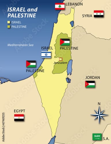 The borders of Israel and Palestine